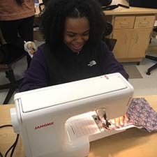 Students working on pouches.